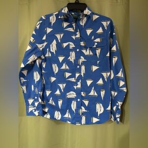 VINTAGE LAUREN RALPH LAUREN WOMEN SMALL LONG SLEEVE COTTON SAIL BOAT PRINT EUC